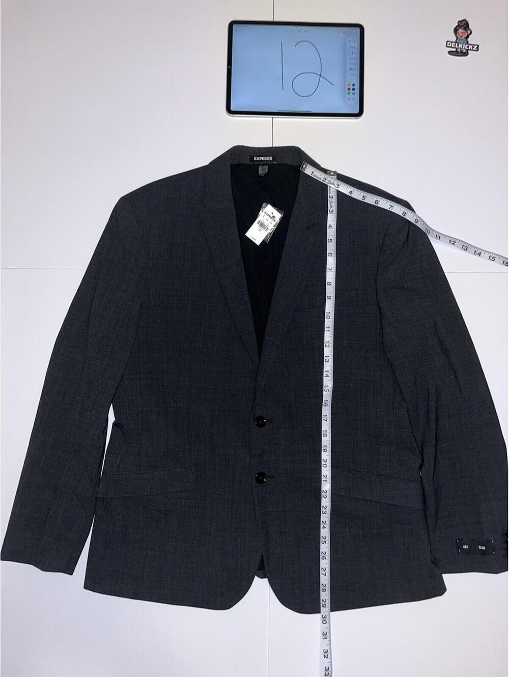 New Express Slim Charcoal Wool-Blend Modern Tech Suit Jacket 44S *Retail $298*